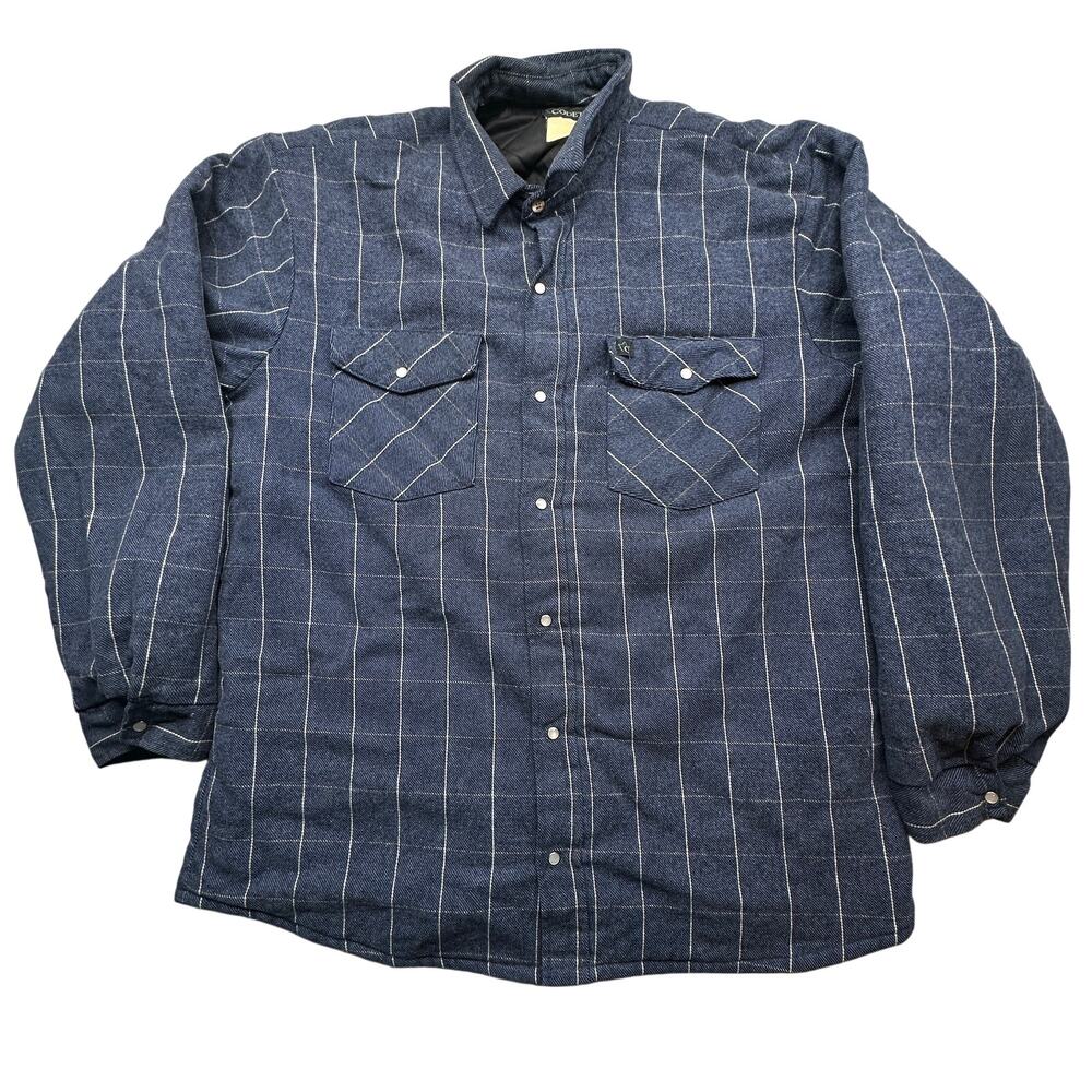 Vintage Codet Flannel Pearl Snap Plaid Quilt Lined Long Sleeve Shirt Men XL Navy